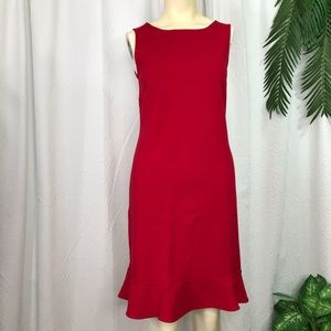 Land's End Ponte Knit Shift Dress Sz 4 Red Ruffle